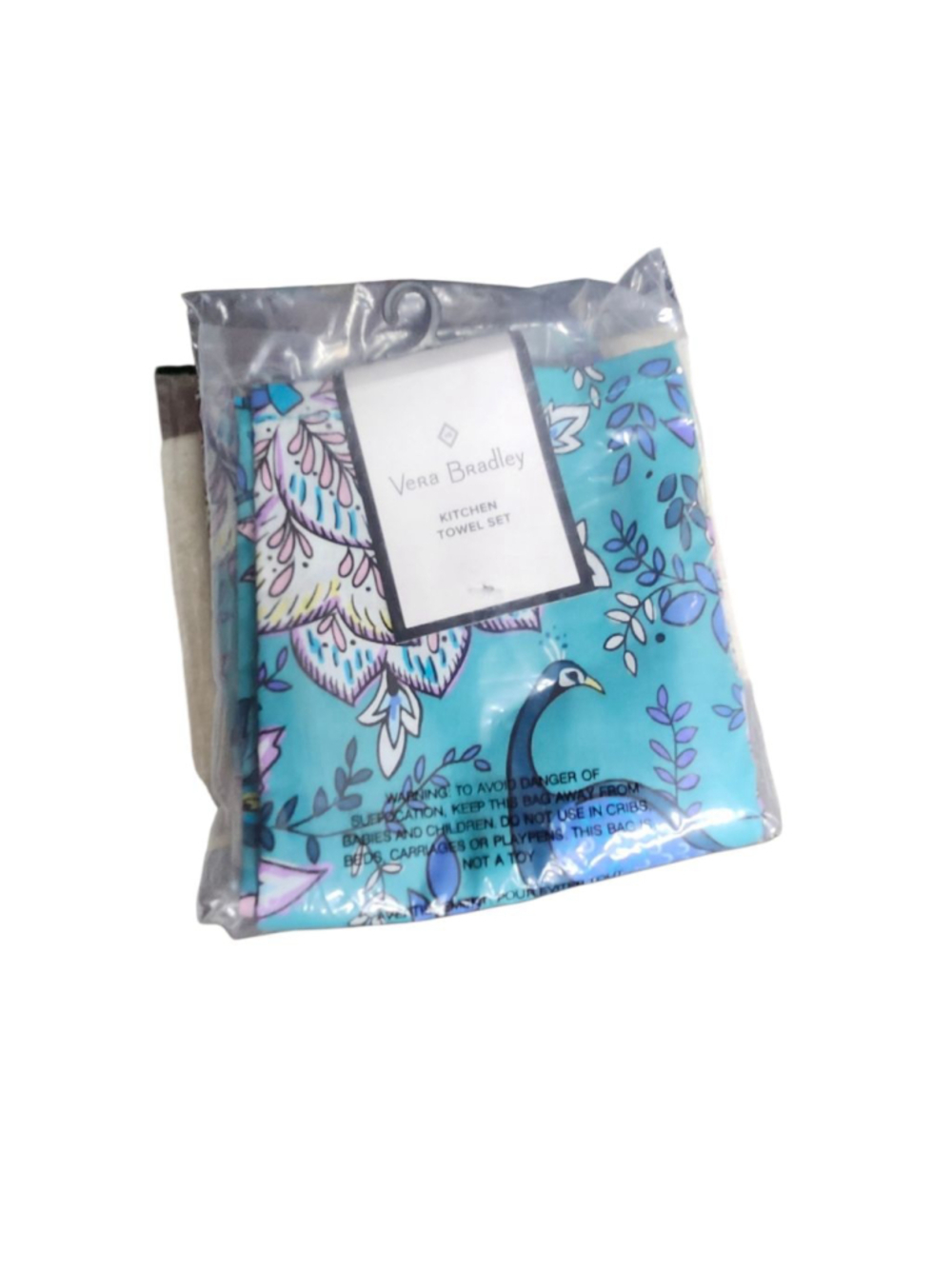 NWT Vera Bradley Peacock Garden Kitchen Towel Set of 2 Cotton New Blue